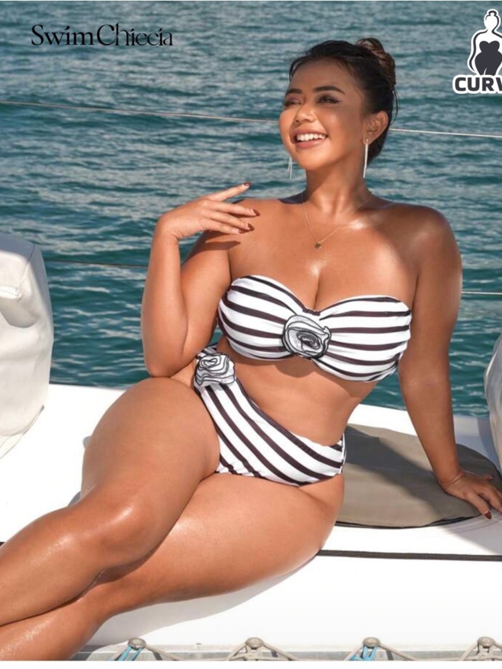 Black & White Striped Bandeau Bikini Set